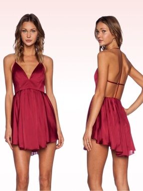 NBD Get Out berry red satin mini dress (Sz S)